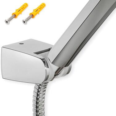 Hand held Shower Head Holder- Screw Mount - 5 Angles Adjustable - Bathroom Wall Mount Shower Wand Holder - Permanent Fixture - (Polished Chrome)