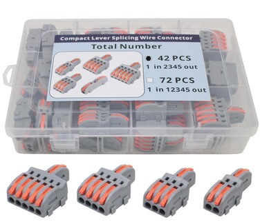 YQSIYU 1 in 2,3,4,5 Out Wire Connecters kit 42 Pcs Compact Lever Splicing Wire Connectors, 28-12 AWG Compact Inline Terminal