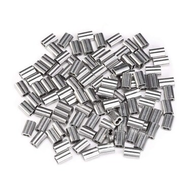 60pcs 1.4mm Aluminum Crimping Loop Sleeve Double Barrel Ferrule Cable for Wire Rope Cable and Anything Require Strong Cable