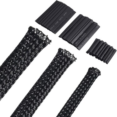 Boao 50 ft PET Expandable Braided Cable Sleeve, Wire Loom Wire Braid Sleeving with Shrink Tube for Audio Video and Other Home Device Cable Automotive Wire(1 Inch, 3/8 Inch, 1/4 Inch,Black)
