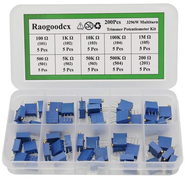 Raogoodcx 50Pcs 100 to 500K ohm 3296W Multiturn Trimmer Potentiometer Assorted Kit Variable Resistor 10 Value