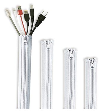 StangH Cable Management Sleeve White - Cord Organizer System Flexible Wire Hider Cover with Zipper, Avoid Messy Cables for PC Office/Computer/Home Theater, 19 Inch, Greyish White, 4 Pieces