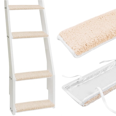 Amerbro 13.8 x 3.2in Bunk Bed Ladder Pads - 4PCS Soft Plush Polyester Bunk Bed Ladder Cover for Stair Steps Foot Comfort - Bunk Bed Accessories with Non-slip Silicone Bottom - Khaki