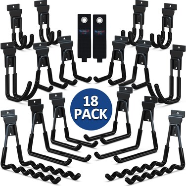3-H Slatwall Accessories 18 Pack, Slatwall Hooks &amp; Hangers Multi Sizes, Slat Wall Heavy Duty for Space Saving Used as Proslat Accessories with Slatwall Panel(Black)