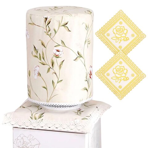 2 Pcs Water Dispenser Cover and Water Bucket Cover Set with 2 Square Vinyl Placemats, Floral Dust Cover for 5 Gallon Water Barrel, Reusable Cover for Hot &amp; Cold Water Dispensers and Water Bottles