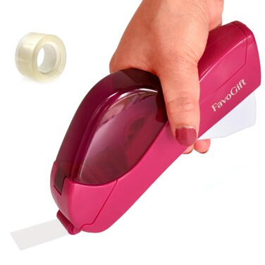 FavoGift Handheld Packaging Tape Dispenser Gun with Auto Cutter - One-Handed, Safe &amp; Convenient, Fits 1/2''-3/4'' Tape, Includes Kissdeer&Acirc;&reg; Roll, Pink