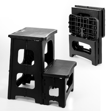 Ligebul 2-Step Stool Foldable, Non-Slip Folding Step Stool Plastic Steps Ladder Bedside Stepstools Collapsible Step Stool for Adults for Kitchen Home Bathroom RV-Black