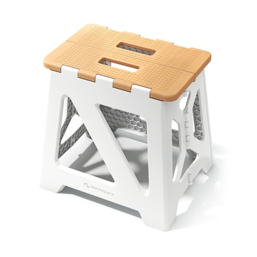 BLACKSPACE 13" Folding Step Stool for Adults, 250 lbs Capacity Non-Slip Compact Plastic Foldable Step Stool with Handle, Portable Lightweight Folding Stool for Home or Kitchen(Khaki)