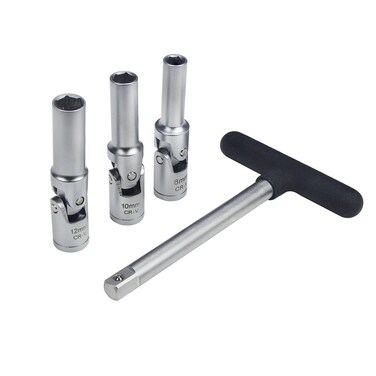 UTMALL 4 Piece Glow Plug Socket Set with 3/8" Dr T-Bar, Glow Plug Sizes (8mm, 10mm, 12mm) Ideal Broken Glow Plug Removal Tool