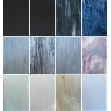 Hengyisha 12 Sheets Stained Glass Sheets Variety Pack, Classic Black White Gray Colors Stained Glass Supplies, 6"X4" Cathedral Glass Mosaic Glass Tiles for Crafts