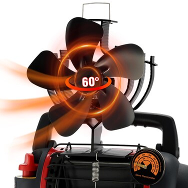 TCFUNDY Heat Powered Wood Stove Fan Oscillating, Fireplace Fan 60&Acirc;&deg; Rotation Left-Right with Button Control, Wood stove fan with Bracket Fixed on Space Heater, Camping,Stove, Outdoor/Indoor Use