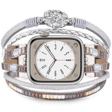 KOREDA Boho Leather Bracelet Compatible with Apple Watch Band 38mm 40mm 41mm 42mm 44mm 45mm 46mm Series 10 9 8 7 SE Women, Handmade Multilayer Wrap Beaded Jewelry Strap for iWatch Series 6/5/4/3/2/1