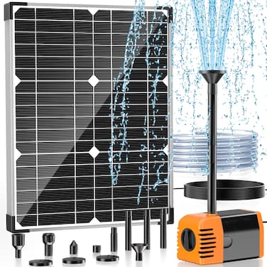 POPOSOAP 20W Solar Water Pump, Solar Powered Water Pump Outdoor with 320GPH Solar Pump, 7 Sprayers, 16.4ft Cable, 6.6ft Tubing for Outdoor Pond, Fish Tank and Garden Water Features