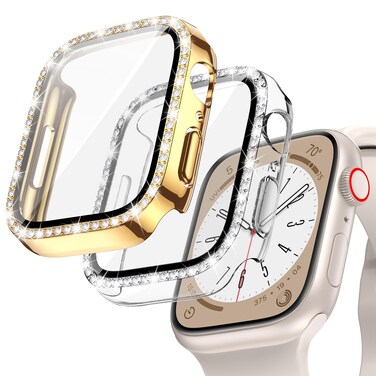 Goton 2-Pack Bling Case for Apple Watch Series 9 8 7 Screen Protector 41mm, Women Glitter Diamond Rhinestone Bumper Glass Face Cover for iWatch Accessories 41 mm