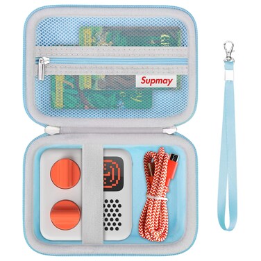 Supmay Hard Travel Case for Yoto Mini (2024 Edition) Kids Screen-Free Bluetooth Audio Player, Storage Holder Protection Case with Zipper Mesh Pocket for Kids Audio Card, Charging Cable, Green