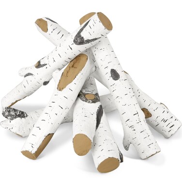 Gas Fireplace Logs Ceramic Birch Logs Fake Fireplace Insert 23.6" Large Fire Pit Firebowl Log Propane Ventless Natural Gas Decorative Indoor Outdoor Faux Wood Decor Artificial Firewood Pack of 6