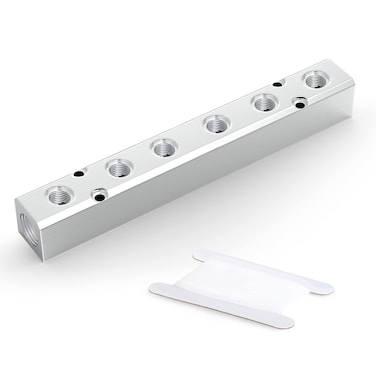 GASHER 1PCS Aluminum 6 Way 8 Port Pneumatic Manifold Air Distribution Block Splitter 1/4" Output Port 1/2" Supply Port