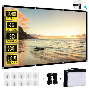 XINLEMY 100-inch Projector Screen 4K 16:9 HD Foldable Washable Portable Projection Movies Screens Support Double Sided Projection for Home Theater Backyard Outdoor Indoor