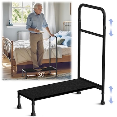UFIZZY 30.5'' Long Bedside Step Stool with Handle for Elderly Seniors Adults, Elderly Bed Step with Adjustable Height Handrails, Heavy Duty Bed Steps for High Beds, Bedside, Bathtub, Step, SUV