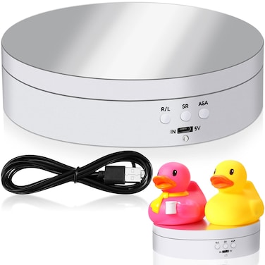 Rotating Display Stand 360 Degree Motorized Rotating Display Spinner Turntable Display Stand with USB Power Cable for Photography Products and Shows (Mirror White)