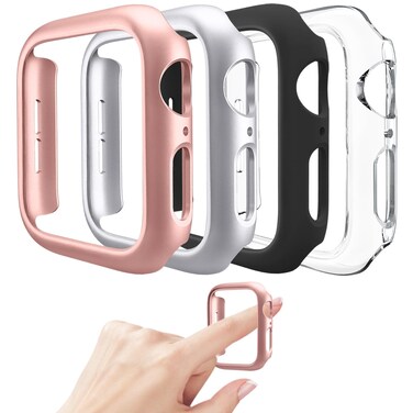 Mugust 4 Pack Compatible for Apple Watch Case 38mm [NO Screen Protector] Series 3 2 1, Hard PC Bumper Case Protective Cover Frame Compatible for iWatch 38mm, Black/Rose Gold/Silver/Clear