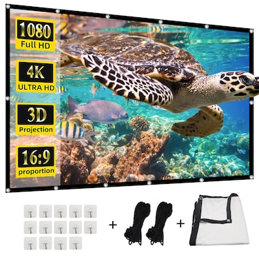 Projector Screen 150" Projection Screen 4K 16:9 HD Rear Front Projector Screen Foldable Movie Screen Double-Sided Portable Outdoor Video Screen for Movie Night Home Theater Yard Travel (150)