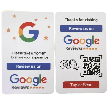 NFC Tag Google Review Card - Boost Customer Feedback with Tap &amp; Scan QR - No App, No Subscription - Works on iPhone &amp; Android (White, Set of 1)