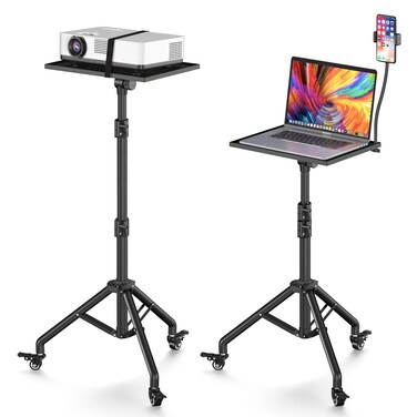 Projector Stand Tripod with Wheels, Laptop Tripod Stand Rolling, Projector Stand Adjustable Height 29 to 44, Projector Tripod Stand for Office &amp; Home, Protable Laptop Floor Stand (Black, 29-44 Inches)