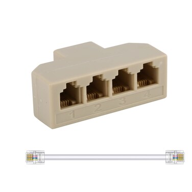 Phone Splitter Way Telephone Adapter RJ11 6P4C Female to Females for Landline and Fax -1Pack (4 Way)