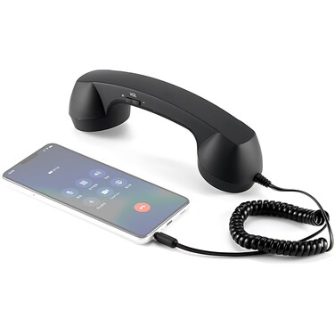 Cell Phone Handset, USB C 3.5mm Retro Phone Handset, Cell Phone Receiver Mic Microphone Speaker, Radiation Proof Telephone Handset for Smartphone (Black)