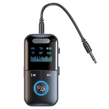 Bluetooth 5.4 Audio Transmitter Receiver, 4-in-1 Wireless Transmitter Adapter, Low Latency/HD Screen/TF Card Aux Adapter for Airplane, Car, Laptop, Radio,TV