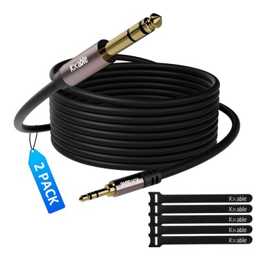 3.5mm to 6.35mm Stereo Audio Cable 8 Feet (2 Pack), 1/4 to 1/8 inch Headphone Cable Jack, Hi-Fi Sound, Gold Plated Connectors, OFC Core, Black Cable (with 5 pcs Cable Ties)