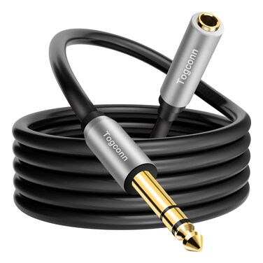 Togconn 1/4 inch Extension Cable 1 Foot, 6.35mm 1/4" TRS Male to Female Stereo Adapter Jack&iuml;&frac14;&OElig;Quarter inch Headphone Guitar Extension Cable, Hi-Fi Sound, Gold Plated Connectors, Oxygen-Free Copper OFC