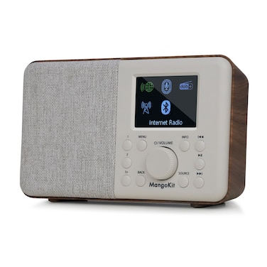 MangoKit SR10 Internet Radio,WiFi Radio,Podcast Player, Bluetooth Speaker, Smart Radio, Portable FM Radio, Mains and Battery Powered Radio, Color Display,Dual Alarms, Presets,App Control-Walnut