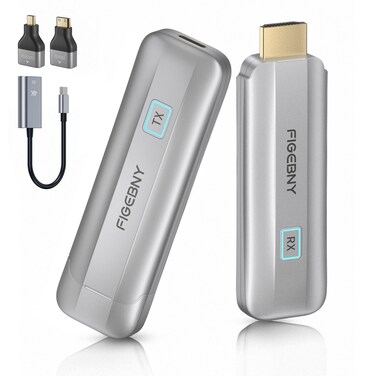 Wireless HDMI Transmitter and Receiver 4K, FIGEBNY Wireless HDMI Extender Sender Kit 2.4G/5G for Streaming Video Audio to Monitor for TV Box/PC/Laptop/HDTV/Projector Camera Portable Silver