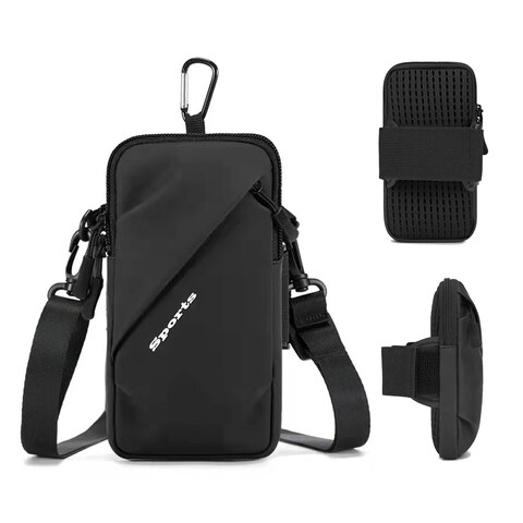 Phone Holder Arm Bands, Small Crossbody Shoulder Holsters Bag with Arm Band, Fits iPhone and All Cell Phones, Use for Running, Walking, Hiking &amp; Biking (Plus Size,Black)