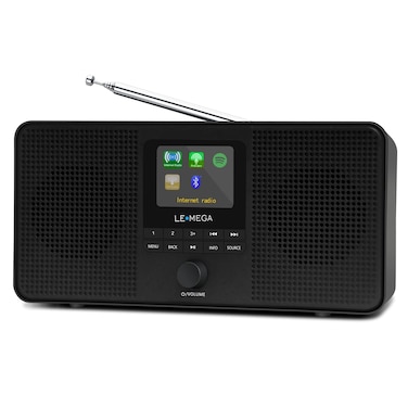 LEMEGA IR4S Stereo WiFi Internet Radio,FM Digital Radio, Spotify Connect, Bluetooth Speaker, Dual Alarms Clock, 40 Presets, Headphone-Output, Batteries or Mains Powered &acirc;&euro;&ldquo; Black Finish