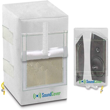 Two White Waterproof 600D Outdoor Speaker Covers for C-Bracket Mounted Speakers &acirc;&euro;&ldquo; Fits Klipsch AW-650, Polk Atrium 8 SDI, Definitive Technology AW 6500 (Max Dimensions: H 15" x W 9.45" x D 11")