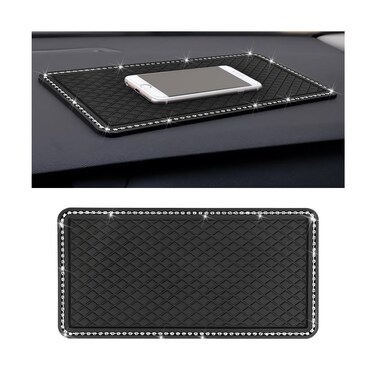 Bittwee Bling Car Dashboard Anti-Slip Mat, Adhesive Vehicle Dash Rubber Pad, Strong Crystal Rhinestone Auto Sticky Gripping Mat for Women Girls, Universal for Vehicle, SUV, Truck and More