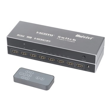 Univivi HDMI Switch with Remote 7 in 1 Out HDMI Switcher 4K@60Hz HDMI Selector HDMI Hub Supports PS4, Computer, Apple TV, Blu-ray, Projector, HDMI Version 2.0