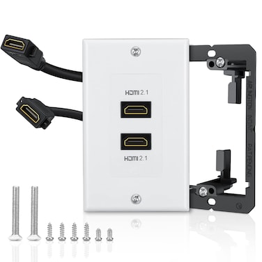HDMI 2.1 Wall Plate(2 Port), ELECTOP 8K HDMI Wall Outlet Pass Through with Low Voltage Metal Mounting Bracket, Supports 8K@60Hz and 4K@120Hz, 3D, HDR, 48 Gbps HDMI Box, Fits Home Theater Systems