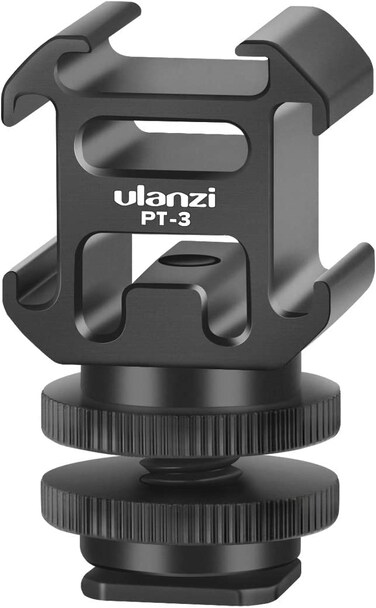 Ulanzi PT-3 Aluminium Camera Hot Shoe Mount Adapter Video Accessory Triple Cold Shoe Bracket Lights, LED Monitors, Microphones, Audio Recorder &amp; Studio Flash Video Camera