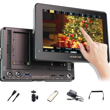 AVIDEONE 7&acirc;&euro;&oelig; On-Camera Field Monitor 2000Nits High Brightness with 4K HDMI &amp; 3G-SDI Prots, DSLR Video Touch Screen Monitor 1920x1200 3D-LUT HDR Waveform HW7