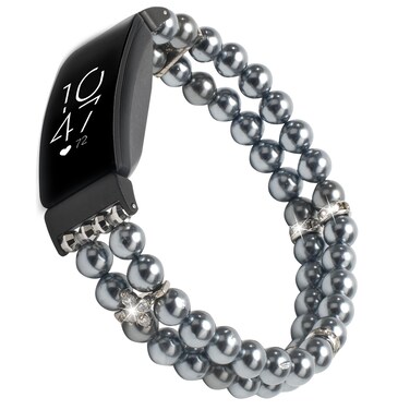 Wongeto Compatible with Fitbit Inspire 2 &amp; Inspire/Inspire HR Bands,Fashion Handmade Elastic Stretch Pearl Bracelet Women Replacement Strap for Fitbit Inspire accssorises (Space Gray)