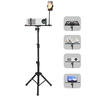 Projector Tripod Stand and Lectern Podium Stand with Elastic Belts &amp; Fixed Sponge pads to Protect Device, Portable Music Stand DJ Racks From 23.6" to 45.3" Perfect for Movies Office Home