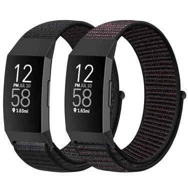 AVOD Nylon Watch Bands Compatible with Fitbit Charge 4/Charge 3/SE, Soft Replacement Wristband Breathable Sport Strap with Band for Women Men (Dark Black+Official Black)