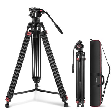 NEEWER 74" Video Tripod with Fluid Head, QR Plate , Aluminum Heavy Duty Camera Tripod Professional for DSLR Cameras Camcorders, Max Load 17.6lb/8kg, TP74