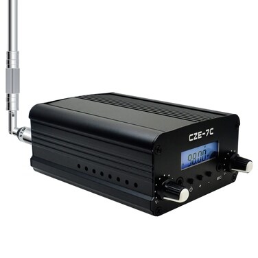 BaseWish 7W 1W Long Range FM Transmitter with LCD &amp; 3.5mm Audio Cable - Ideal for Drive-in Church, School &amp; Supermarket Events, Light Shows &amp; Fireworks Display - Black