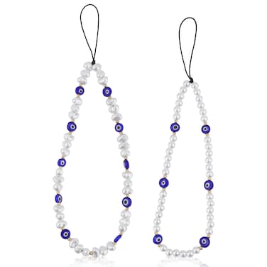 LUTER 2pcs Beaded Phone Charms, Round Special-shaped Evil Eye Beaded Lanyard Handmade Anti-lost Phone Wrist Strap Cute Keychain Phone Chain Evil Eye Phone Charm for Men Women Couple