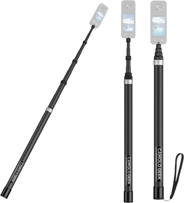 118"/3.0m Invisible Selfie Stick Carbon Fiber, 9.8ft Extended Super Long Pole Compatible with Insta360 X4 X3 ONE X2, ONE R, ONE X, ONE GO 3S 3 2 Action 360 Camera (17 to 118")